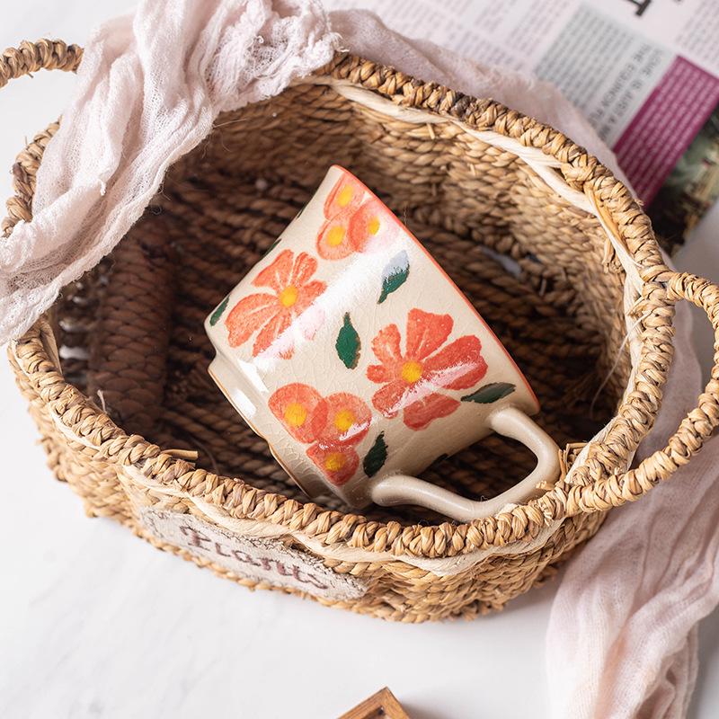 Ins Style Home Flower Breakfast Ceramic Simple Mug Office Personalized Water Cup Coarse Pottery Coffee Cup Flower