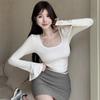 Womens Sexy Slim Fit U-Neck Long Sleeve T-Shirt Casual Daily Party Top Fall Season