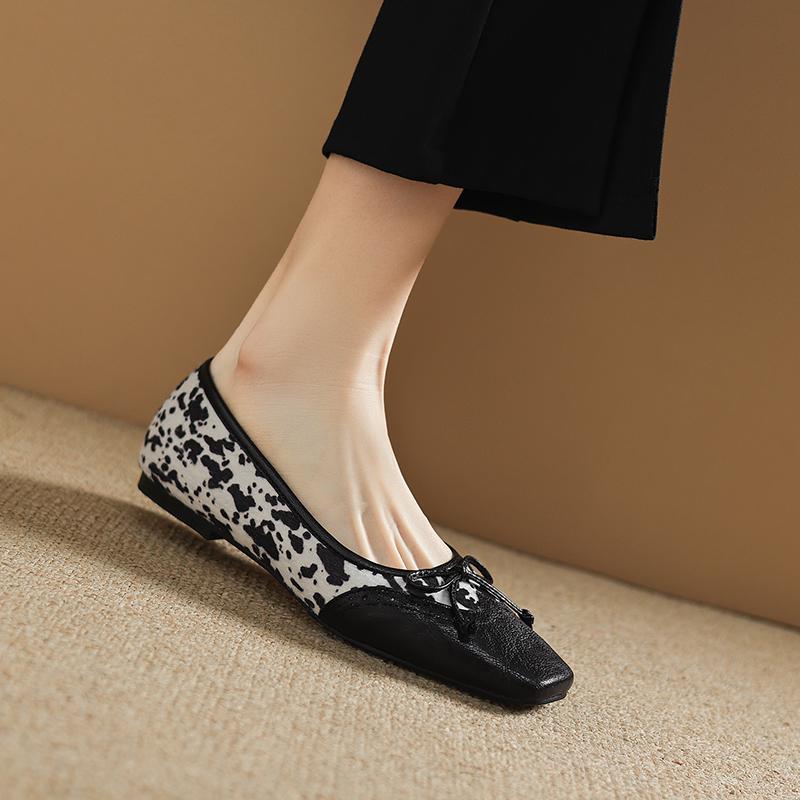 Fashion 2025 New Spring/summer Mary Jane Shoes Genuine Leather Shoes for Women Fashion Leopard Print Square Toe Women Flats Shoes
