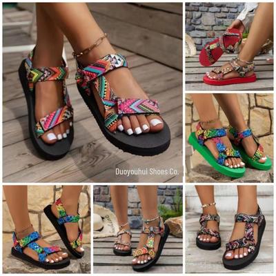 Damen Sommer 2024 Strandsandalen im römischen Stil mit Klettverschluss – Leichtes Design mit runder Zehenpartie