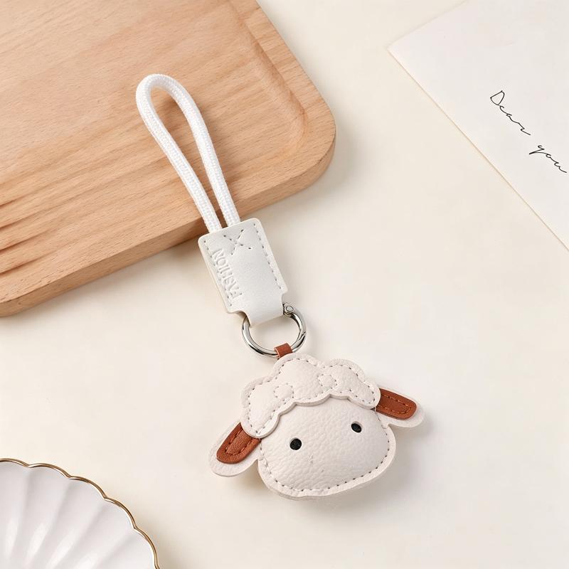 Cute Sheep Shaped Pu Leather Keychain Durable Wrist Lanyard Multi Color Options For Car Keys Bag Decor Gifts