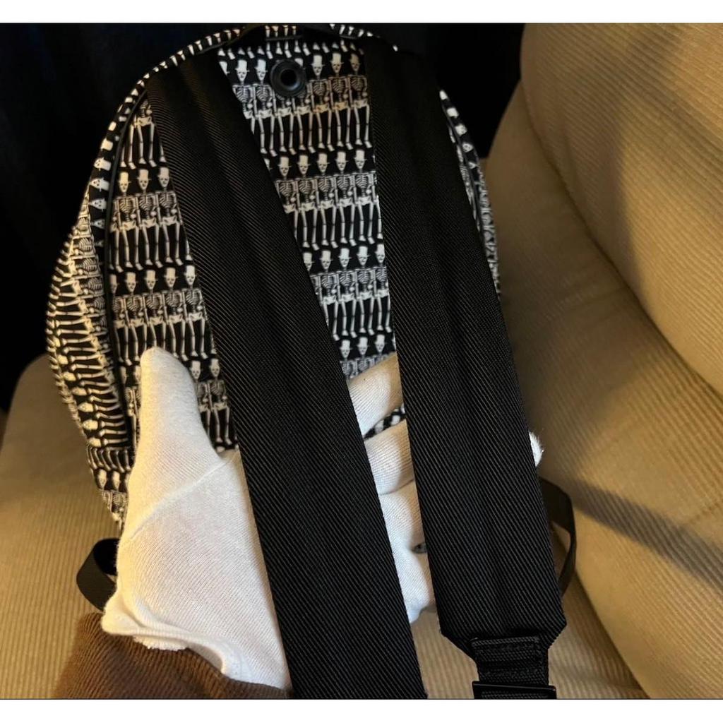 Used Authentic SAINT LAURENT Skull Pattern Skull Rucksack Bag Canvas Black x White