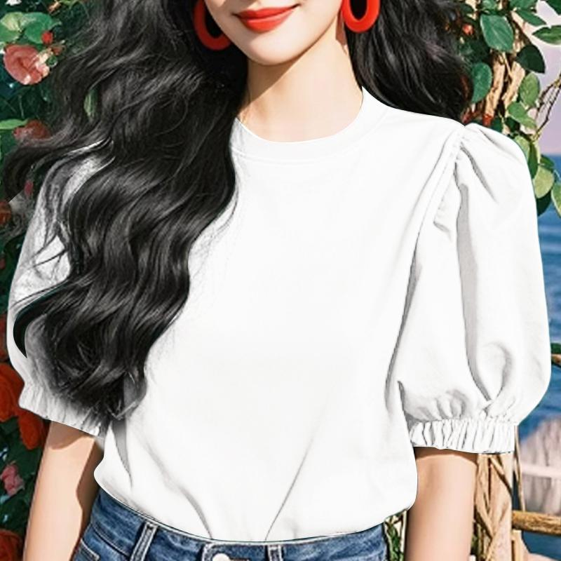 

ZANZEA Женская повседневная блузка с круглым вырезом, однотонная, летняя, с коротким рукавом L белый