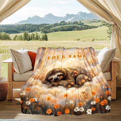 1PC Custom Name Sloth Dreams Flowers Flannel Blanket Versatile,all-season Throw Suitable for the Living Room,bedroom,camping,travel,and Gift