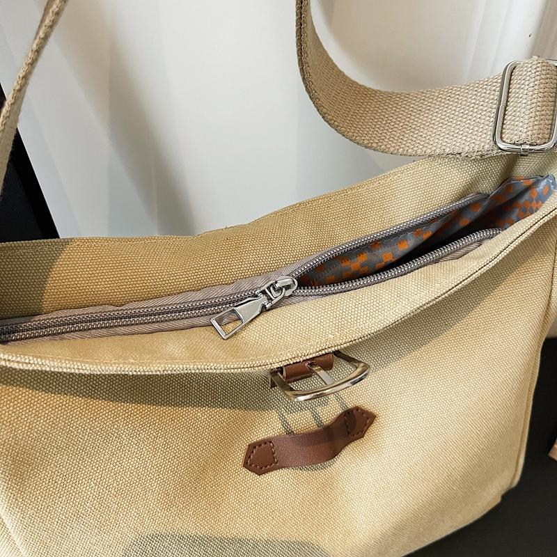 Vintage Canvas Crossbody Bag Tooling Style Shoulder Bag Women Commuter Tote Bag