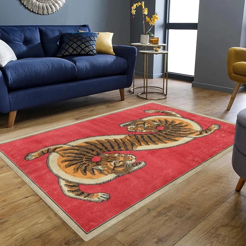 Retro Red Tiger Print Rug for Maximalist for Living Room Abstract Easy To Clean Bedroom Home Decor Soft Rug Beautiful Classic
