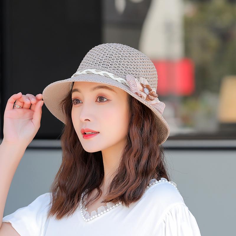 2025 Neue Sommer Einfarbige Floppy Atmungsaktive Strohhüte Für Damen Blumen-Accessoires Damen Sommer Strand Sonnenhüte