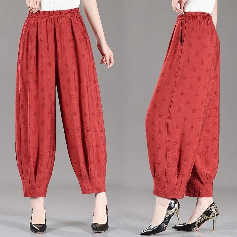 Damen locker elastischer Bund Polka Dot Freizeit Hose Leicht Atmungsaktiv Haremshose