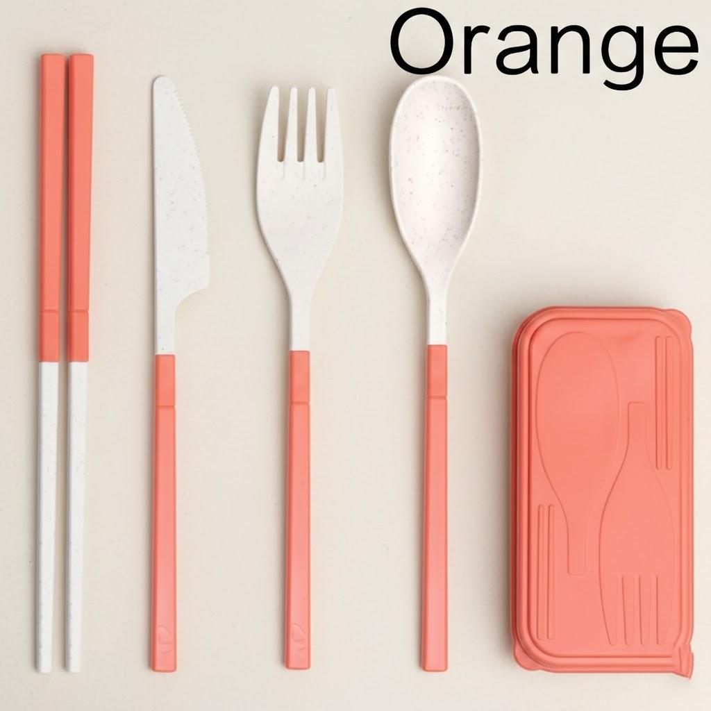 

Portable 4Pcs Travel Tableware Set Includes Knife Fork Spoon Chopsticks Lightweight Dining Utensil Kit for Kitchen On-The-Go оранжевый