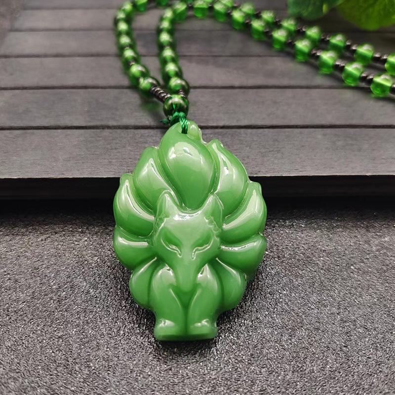 Fox Necklace Imitation Chrysoprase Autumn and Winter Versatile Long Sweater Chain for Men and Women