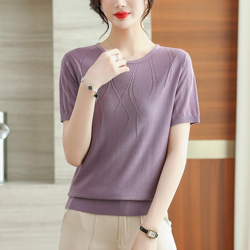 Summer Women's Knitted Shirts Short Sleeved T-shirts for Middle-aged Women Summer Clothes
