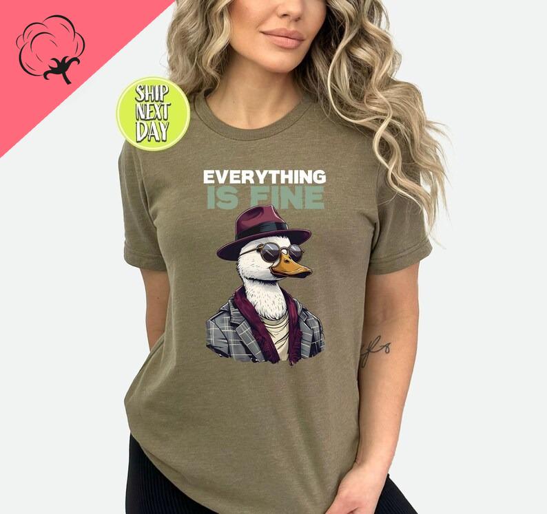 Everything Is Fine Duck with Vintage Tshirt Funny Gift Duck Lover Fun Saying Introvert Cute Unisextal Tee Im Fine Tee Cotton Tops