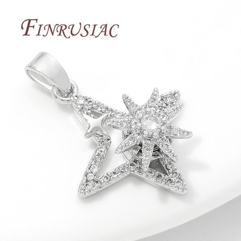 Fashion Crystal Zircon Charms For Necklace 18K Gold Plated Star/Flowers Pendants Accessories DIY Jewelry Making Supplies