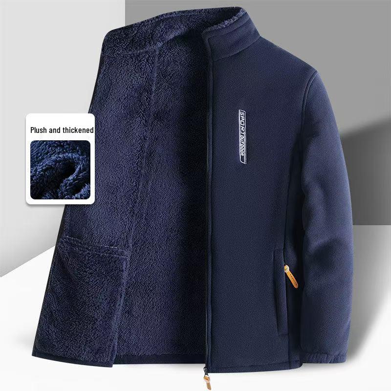 

Men s Thickened Granular Fleece Cardigan - Autumn Fleece Jacket XL (90-120 jin)
