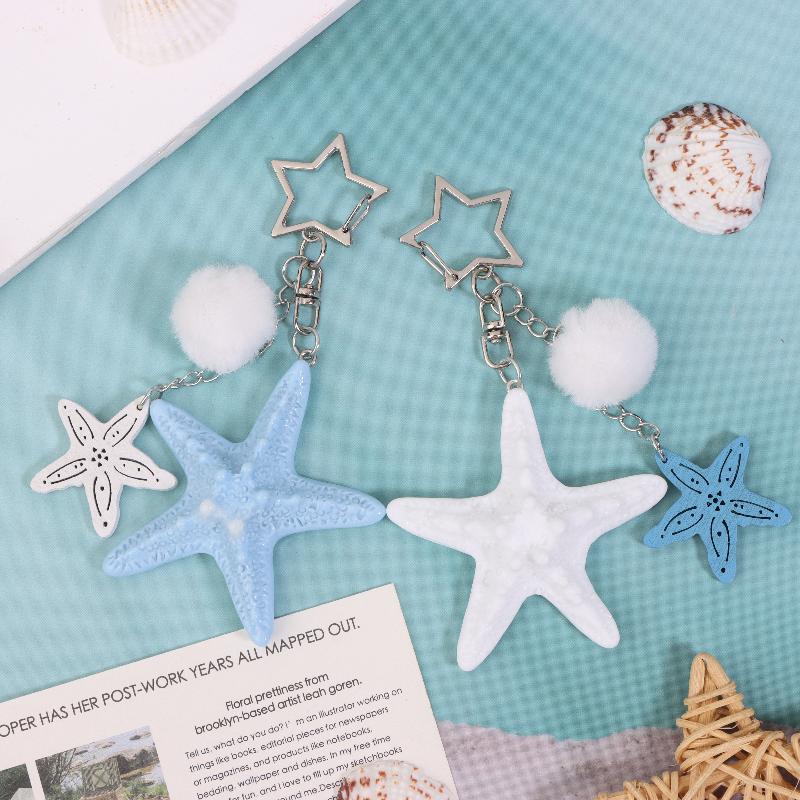 Y2K Starfish Keychain Holiday Ocean Beach Keyring Trendy Bag Pendant Decoration Key Accessories Couple Gifts
