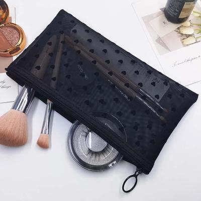 Korean Style Large Capacity Heart Mesh Makeup Brush Bag - Lightweight and Trendy