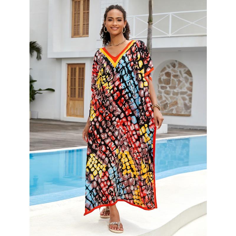 Blouse de plage coton humain imprimé ample robe de vacances bikini protection solaire chemise maillot de bain veste châle