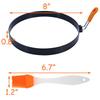8-Inch Round Egg and Pancake Ring Mold 2-Piece Set with Silicone Heat-Resistant Folding Handles + Silicone Oil Brush Orange and Black