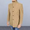 Men Fall Winter Coat Stand Collar Mid Length Single-breasted Pockets Long Sleeve Solid Color Slim Fit Mid Length Thick Men Trench Coat Jacket