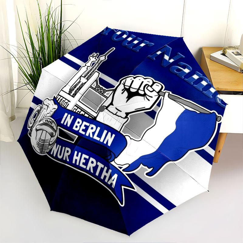 1 PC Automatic Folding Umbrella - Hertha BSC Custom Name Pattern, Portable & Foldable Design with 8 Ribs, Christmas Birthday Gifts