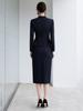2025 High-End Women's Navy Blue V-Neck Suit Skirt Set - Formal, Slim-Fit, Professional Wear