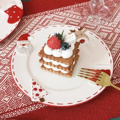 1 Stück Weihnachtsmann Keramik Runder Teller Western Stil Speiseteller Geprägte Kuchen Dessertteller Home Geschirr Weihnachtsgeschenk