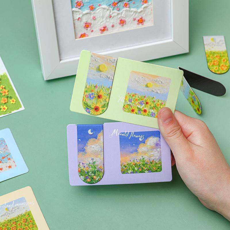 Oil Painting Magnetic Bookmarks Student Notes Classification Clips Exquisite Double Sided Paper Learning Reading Small Gifts