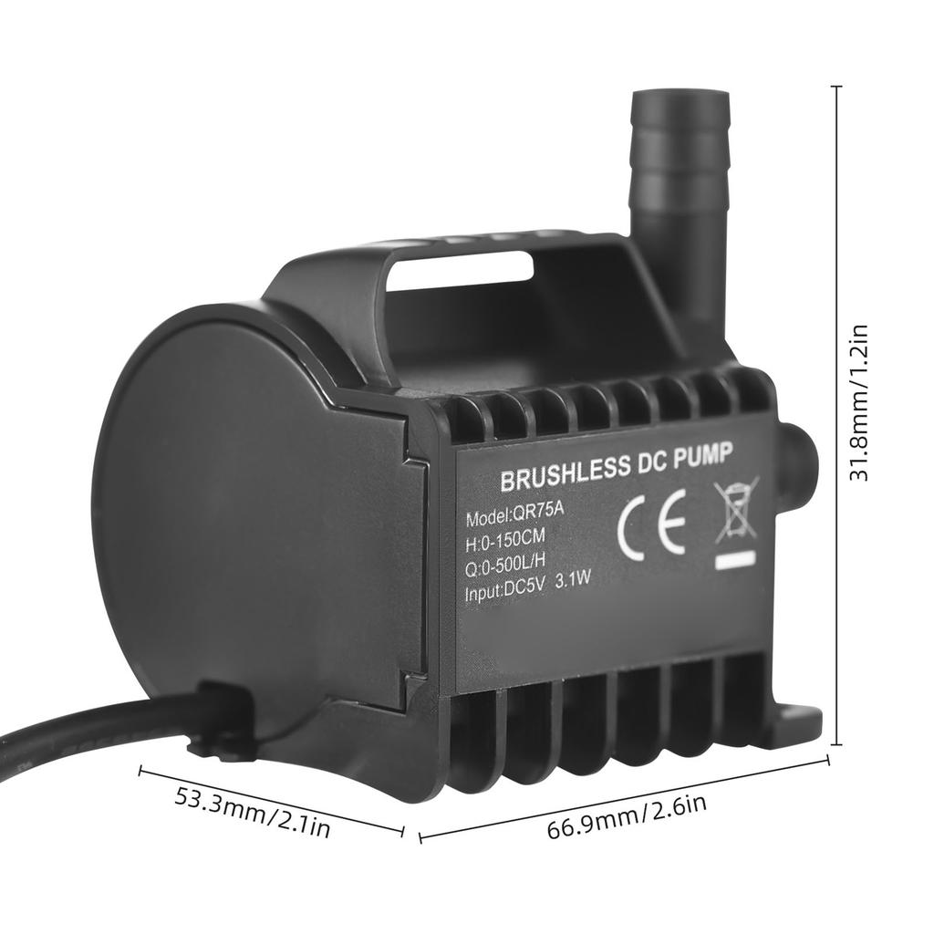 Submersible Water Pump Electric 500L H Small Fountain Pump with Max 4.9ft Lift, 6.5ft USB Cable and Suction Cup Base,