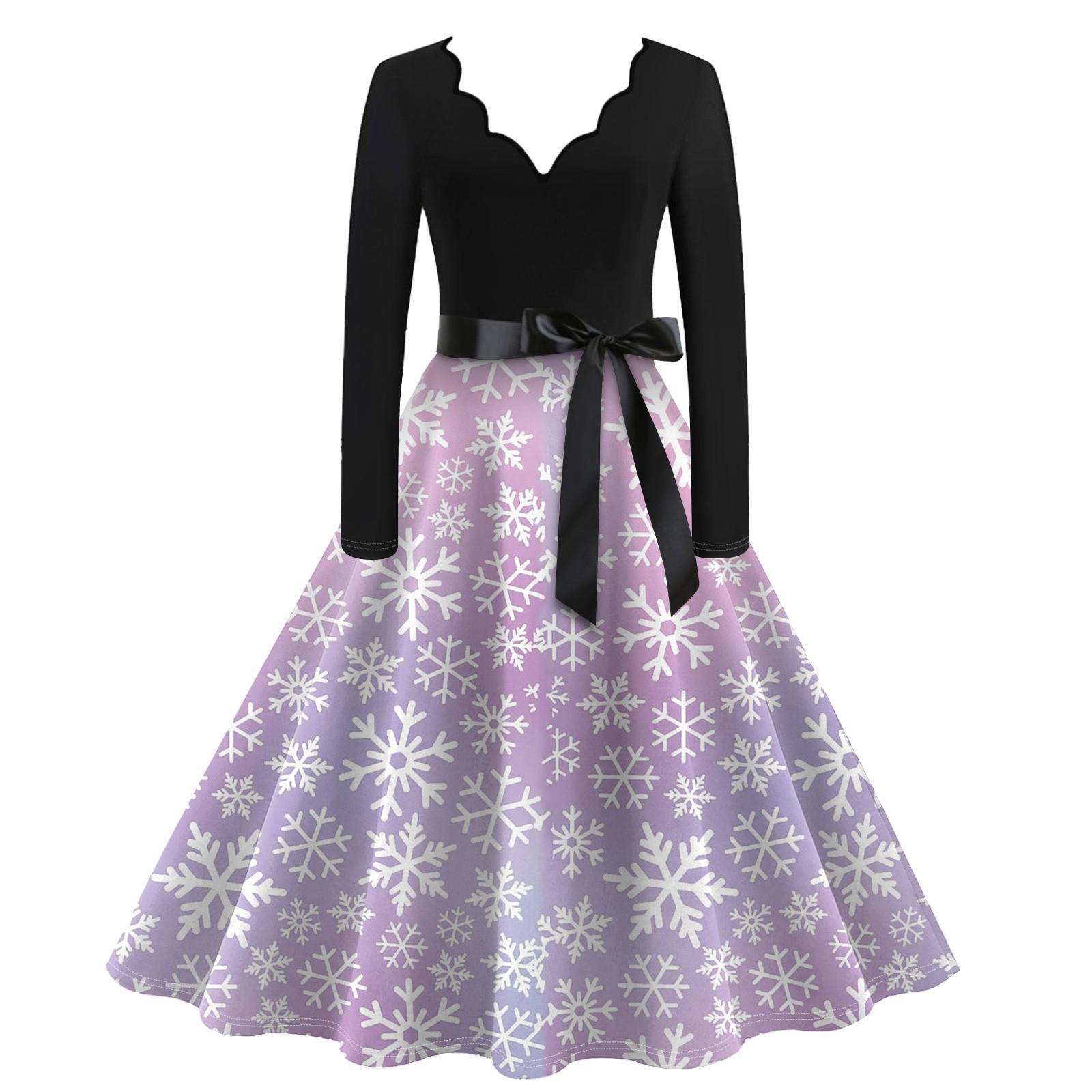 Женское повседневное модное винтажное платье с V-образным вырезом и длинным рукавом — фото 5