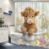 Cute Baby Cow In Bathtub Shower Curtain Waterproof Easy To Clean Privacy Protection Print Floral Farm Animal Design Quick Setup