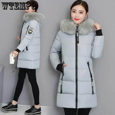 Ropa de invierno Versión coreana de chaqueta acolchada de algodón Chaqueta de cuello de piel grande para mujer Chaqueta delgada adelgazante acolchada de algodón de longitud media
