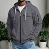 Men's Casual Multi-Pocket Zip Hoodie, Outdoor Cargo Jacket for Sports and Daily Wear