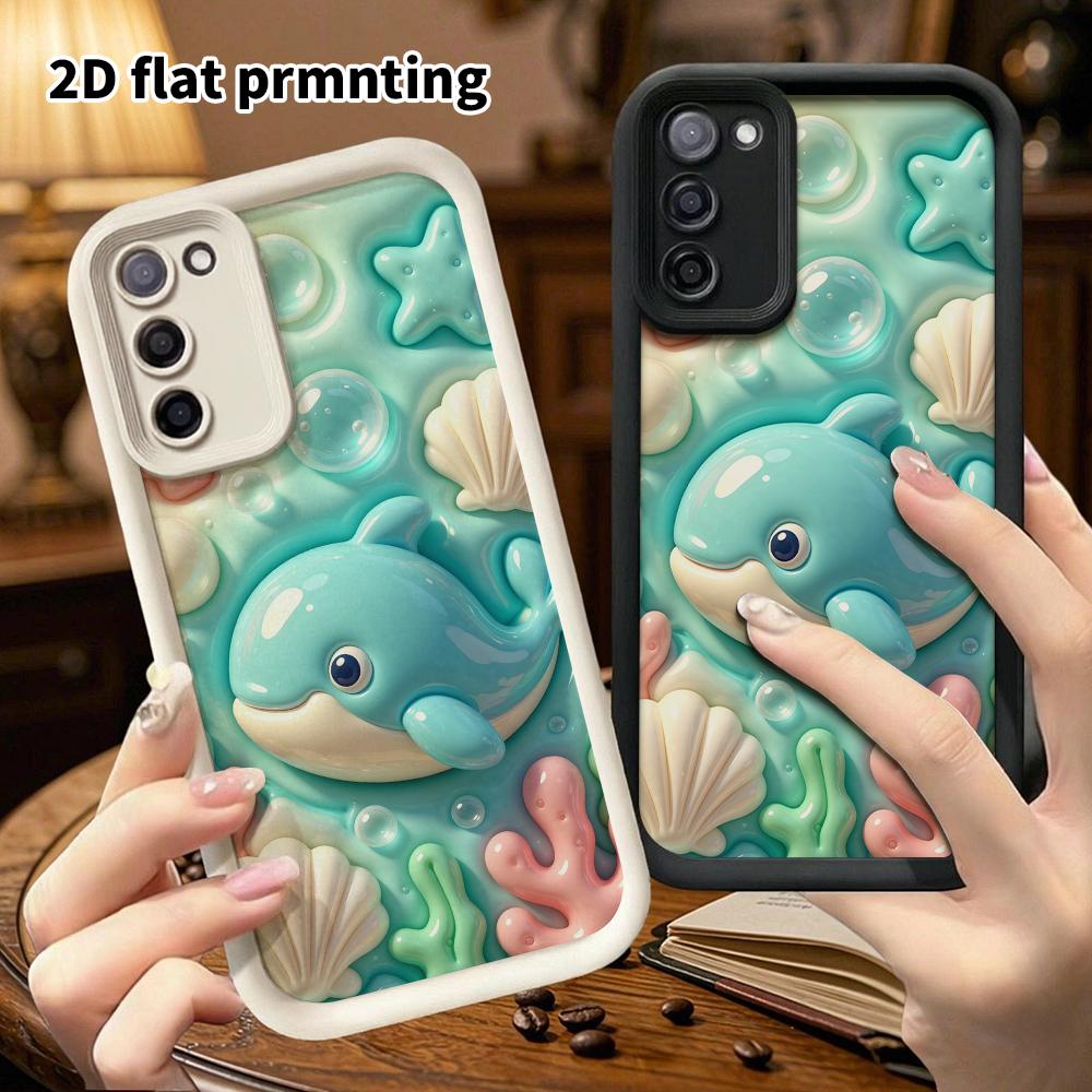 Phone case: 2D flat, suitable for Samsung Galaxy A34 A35 M05 M06 S20 S22 S21 FE Plus 5G protective case, cute rounded little whale, perfect Christmas