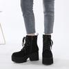 2023 Winter Women European Style Ankle Boots, Front Lace‑Up Embroidery Decor Side Zipper Platform Thick‑Sole Fashion Ladies Boots