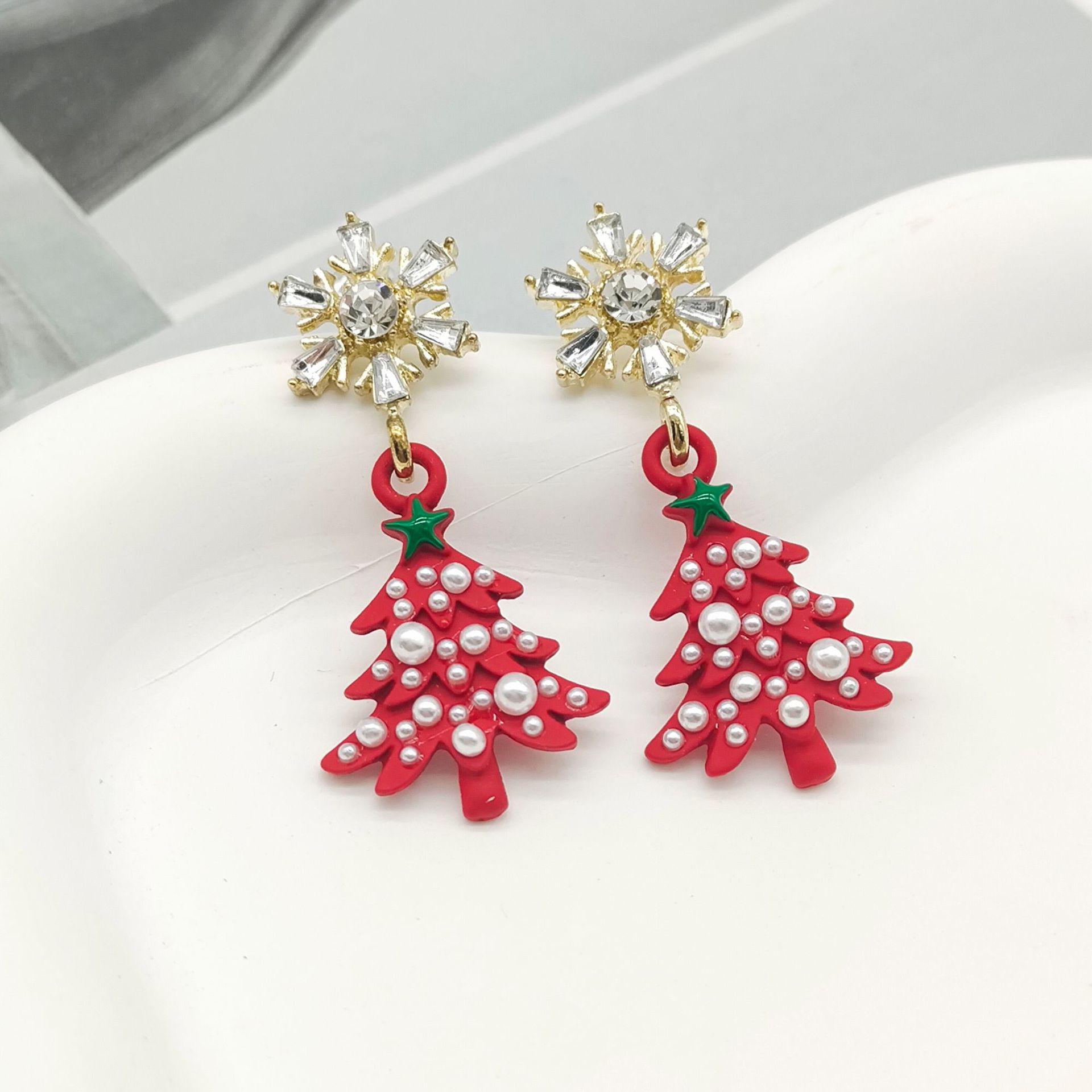 

Snowflake & Christmas Tree Asymmetrical Earrings - Elegant Winter & Holiday Dangle Studs