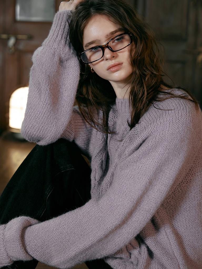 LENINA Sylvia Cable Sweater_Purple