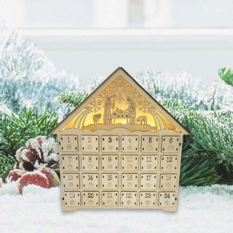 24 Drawer Wood Advents Calendar Stylish Wood Carved Christmas Tree Reindeer House 24 Drawer Countdowns Calendar