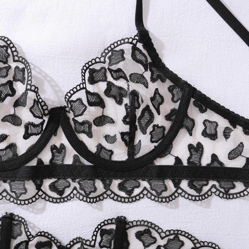 Women's Sexy Embroidery Bra Set Push-up Underwired Lingerie Set Sheer Thin Bra Set