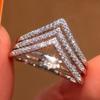 Sparkling Exquisite CopperColor Geometric Inlay Synthetic Zirconia Three-layer Ring for Women's Banquets Parties Jewelry Gifts