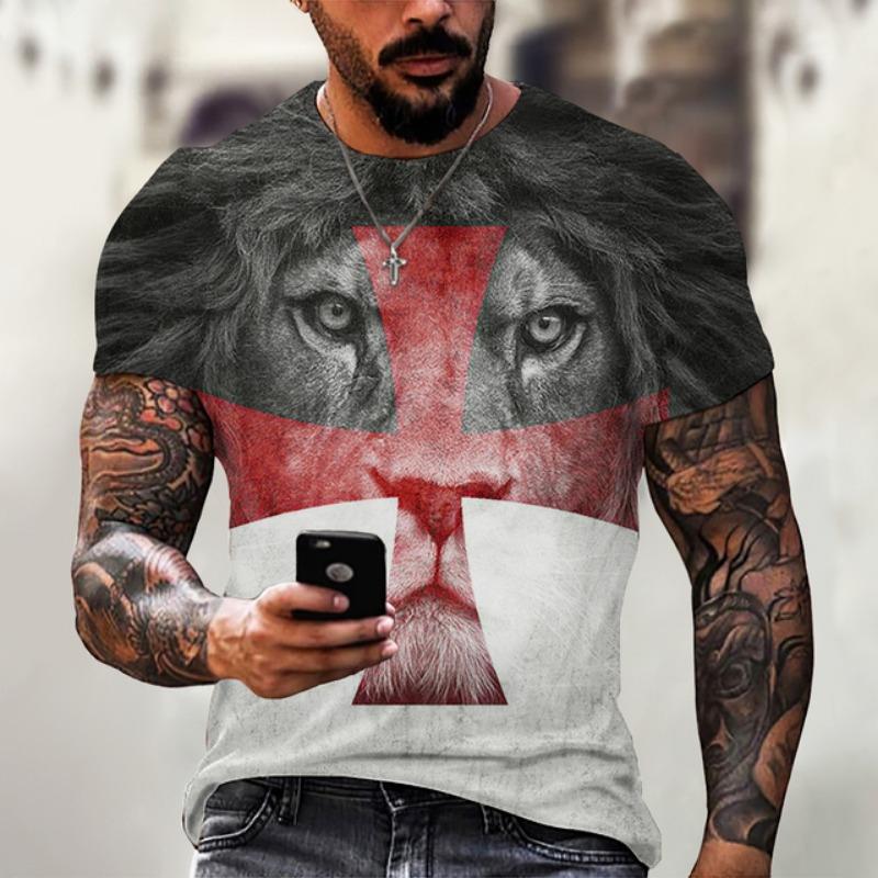 T-shirt da uomo Croce grafica Gesù Cristo Stampa 3d Maglietta da uomo Retro Classic a maniche corte Sciolto Personalità Top oversize