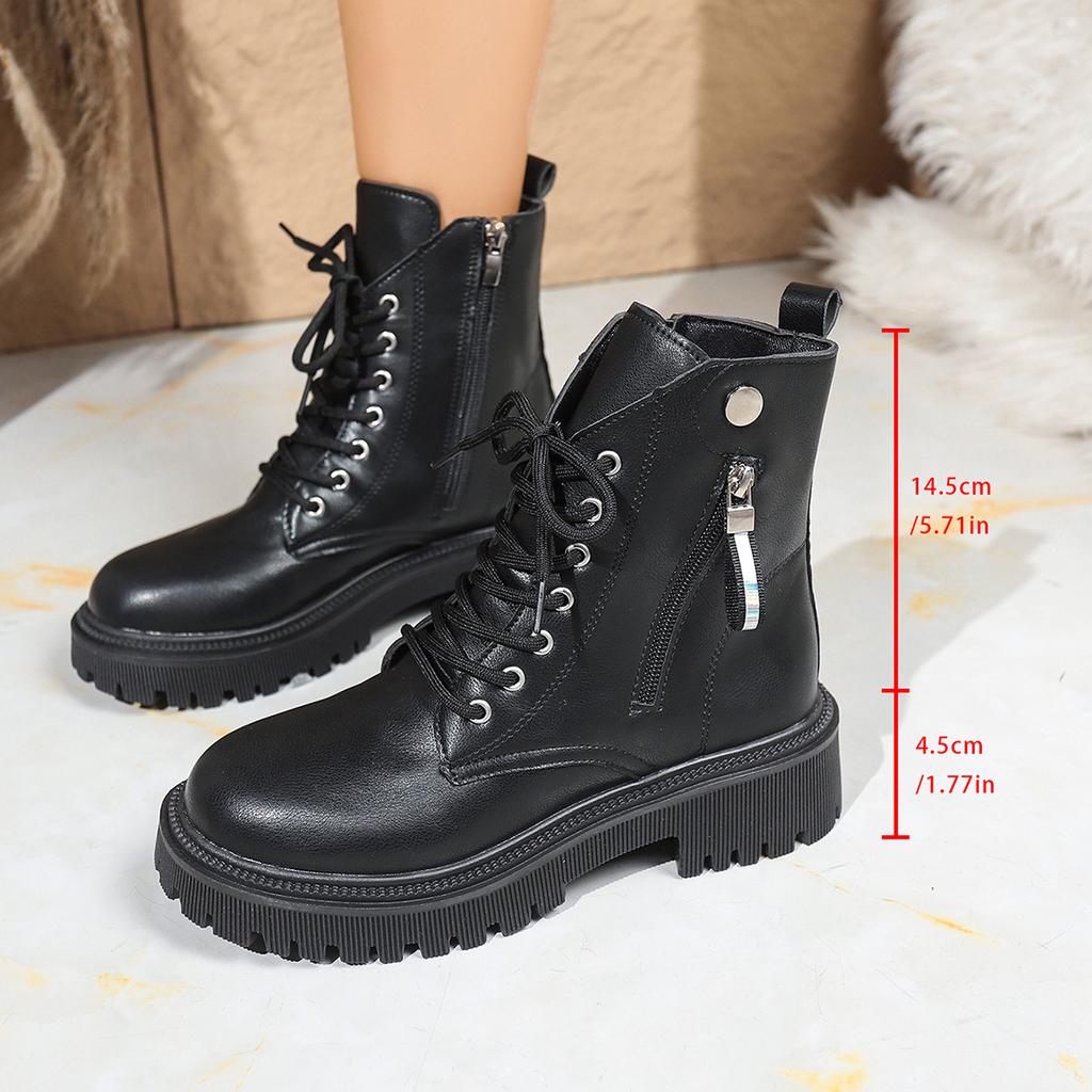 Martin Boots Women's New Autumn and Winter British Style Short Boots Women's Platform Locomotive Boots Large Size Lace-up Boots