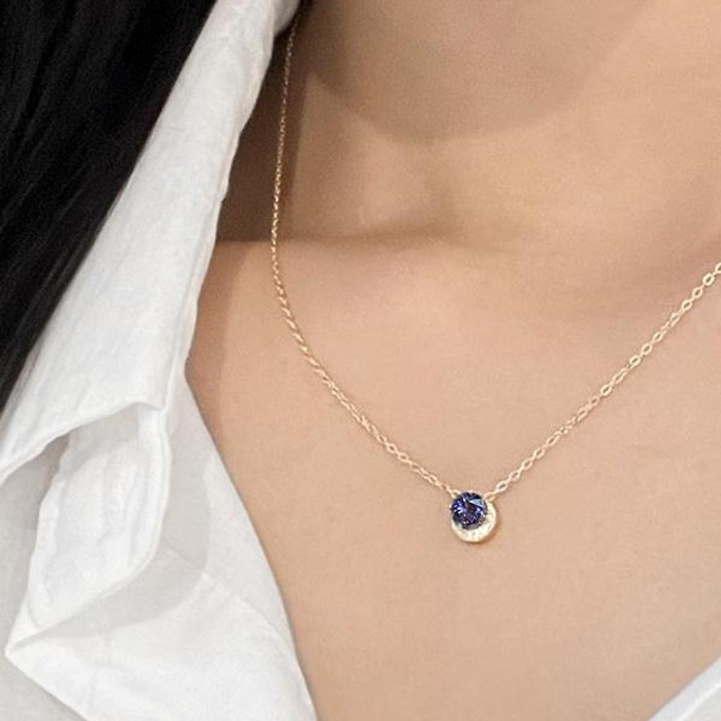 Women's Blue Cubic Zirconia Moon 925 Silver Necklace