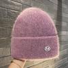 Knit Beanie Hat Rabbit Hair Blend Metal Letter M Label Warm Ear Protection Winter Autumn Trendy Skullcap Women
