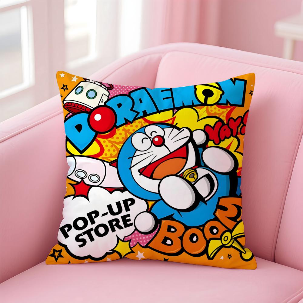 Cartoon D-Doraemona Cushion Cover Comfortable Reversible Pillow Cover Ideal For Car Sofa Bedroom & Beyond