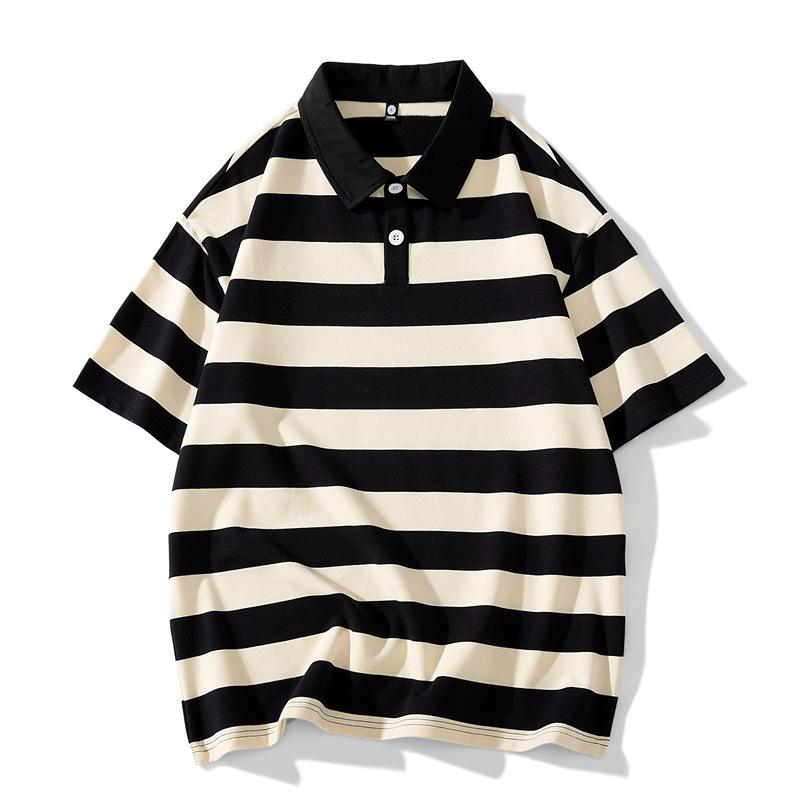 Striped Polo Shirt with Contrasting Colors On Summer Short Sleeved T-shirt