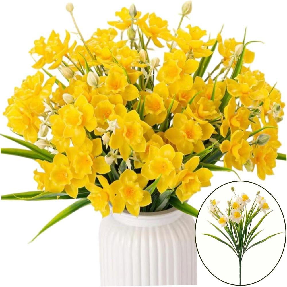 10 Heads Artificial Daffodils DIY Floral Realistic Flowers  Photography Props