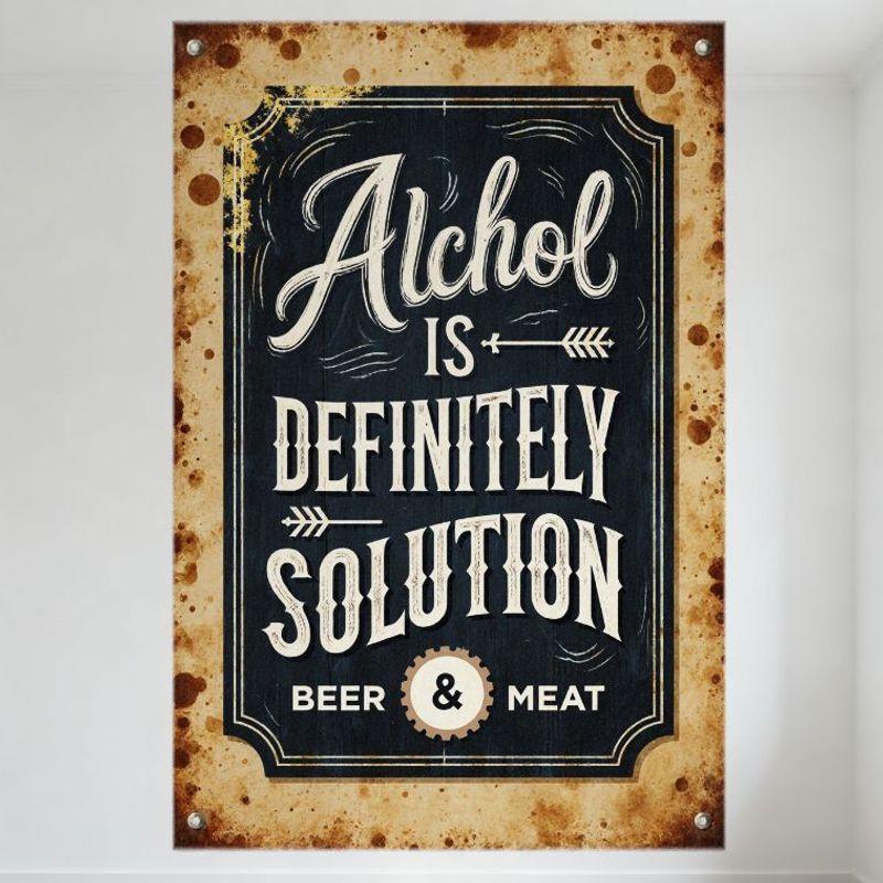 

Vintage Alcohol is Definitely Solution Beer & Meat Tin Sign Retro Rustic Metal Wall Decor for Bar Pub Home Cafe 8x12 Inch (wit 20x30cm（7.8x11.8inch）