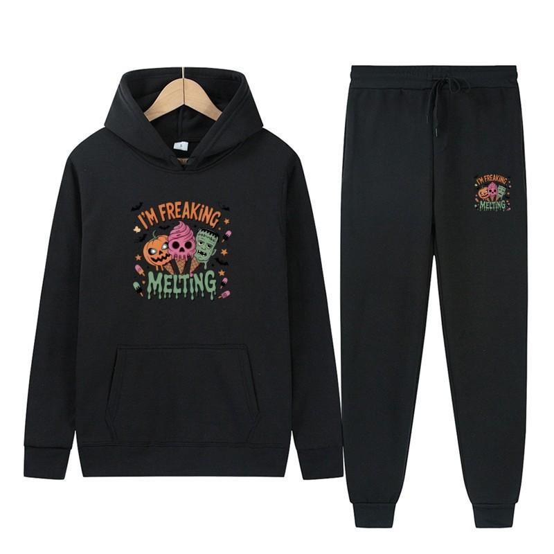 Cross-border spring and autumn new leisure sports hooded sweatshirt sweatpants set S чёрный