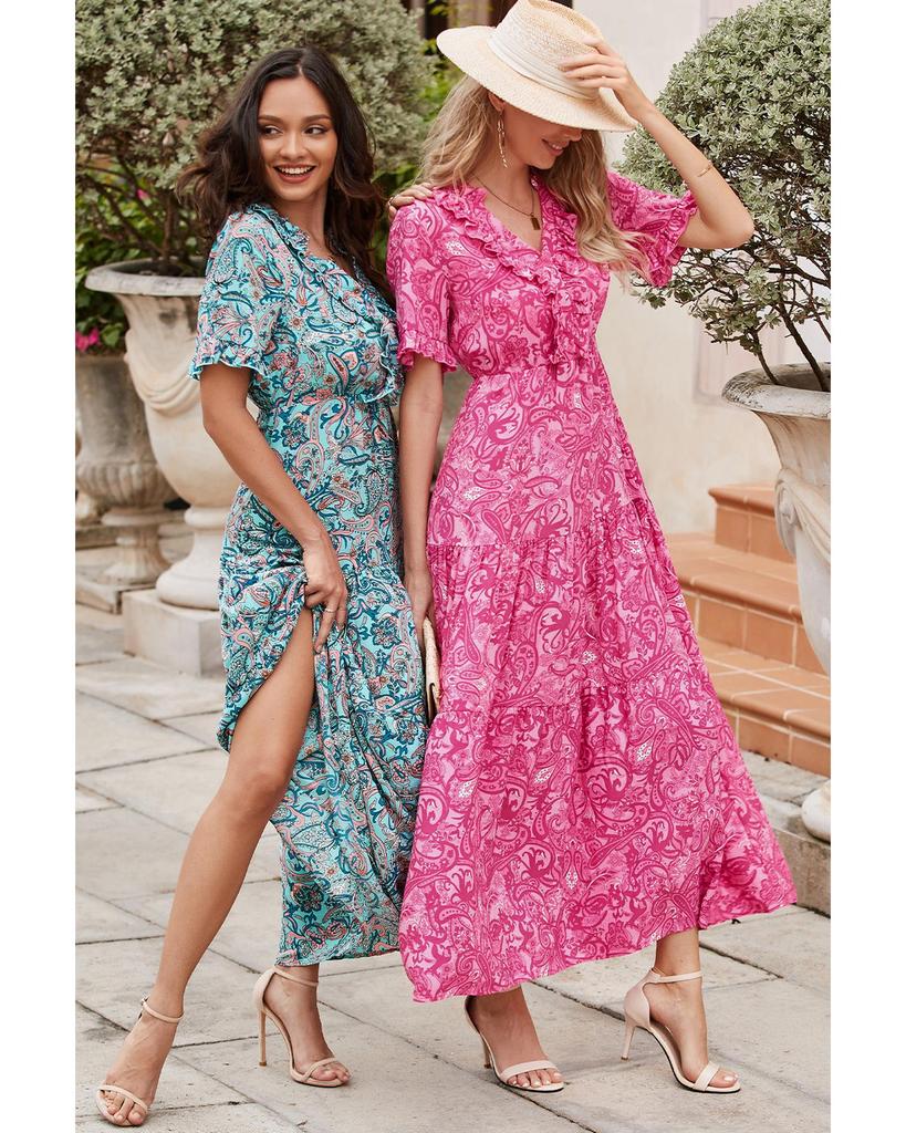 Azura Exchange Boho Paisley Print Ruffle Tiered Maxi Dress