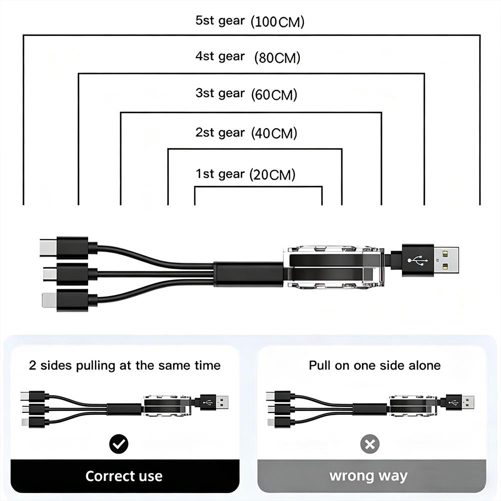hijk1 3 In 1 Retractable Data USB Cable Charger Fast Wire Charging Cable For VW Golf Tiguan T-Roc Polo Passat ID.4 T-Cross ID.3 Taigo